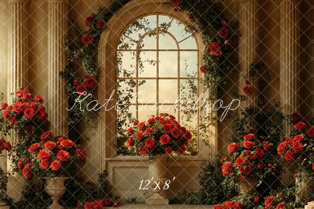 Kate Saint Valentin Vintage Fenêtre Roses Mariage Toile de fond conçue par Emetselch - Kate Backdrop FR
