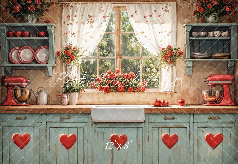 Kate Saint Valentin Rustique Cuisine Fenêtre Toile de fond conçue par GQ - Kate Backdrop FR