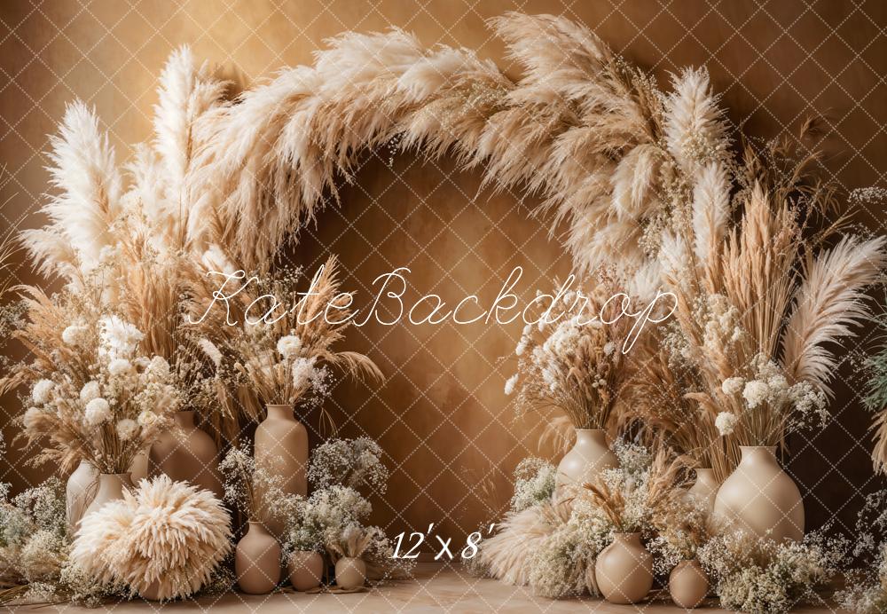 PROMO Kate Boho Arche Herbe de la pampa Marron Toile de fond conçue par Emetselch - Kate Backdrop FR