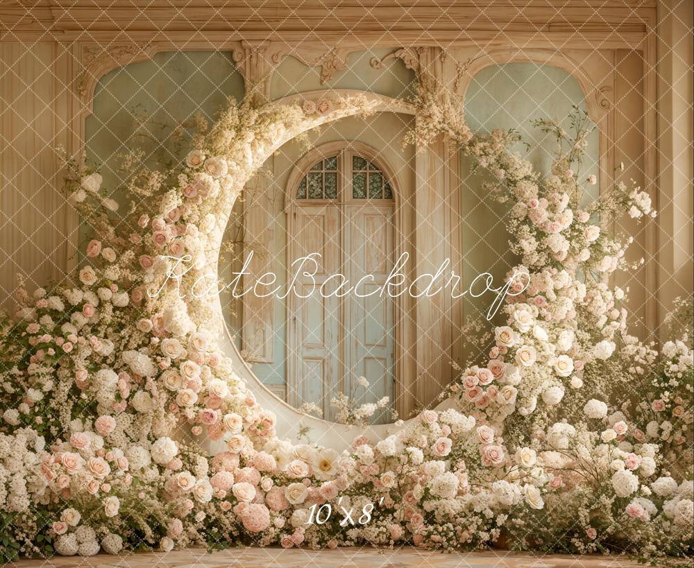 Kate Fête des mères Lune Fleurs Mariage Toile de fond en Laine conçue par Emetselch - Kate Backdrop FR