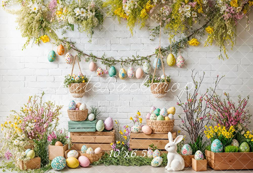 Kate Pâques Lapin Fleur Œufs Rustique Toile de fond en Laine conçue par Emetselch - Kate Backdrop FR
