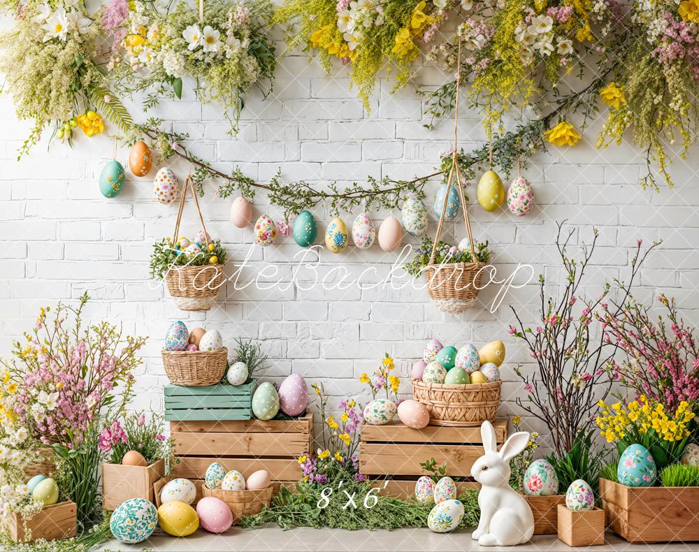Kate Pâques Lapin Fleur Œufs Rustique Toile de fond en Laine conçue par Emetselch - Kate Backdrop FR
