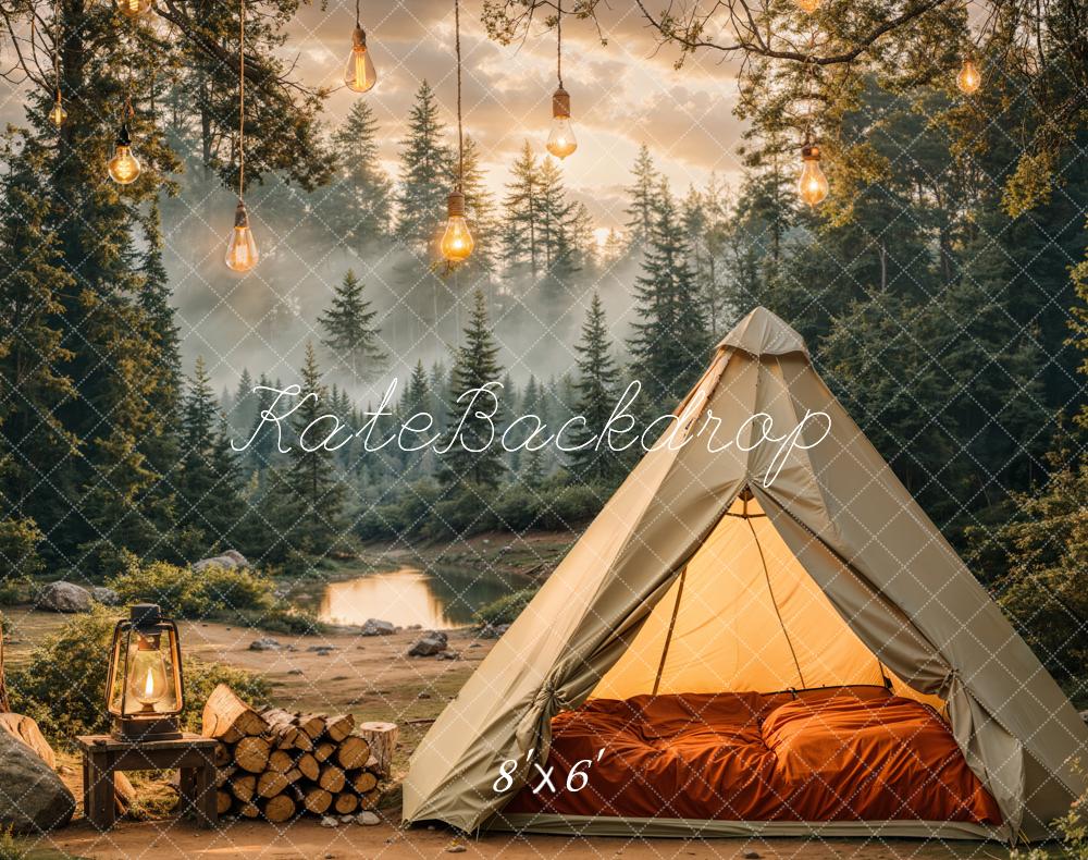 Kate Camping Forêt Tente Lumières Toile de fond en Laine conçue par Emetselch - Kate Backdrop FR