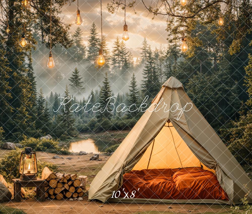 Kate Camping Forêt Tente Lumières Toile de fond en Laine conçue par Emetselch - Kate Backdrop FR