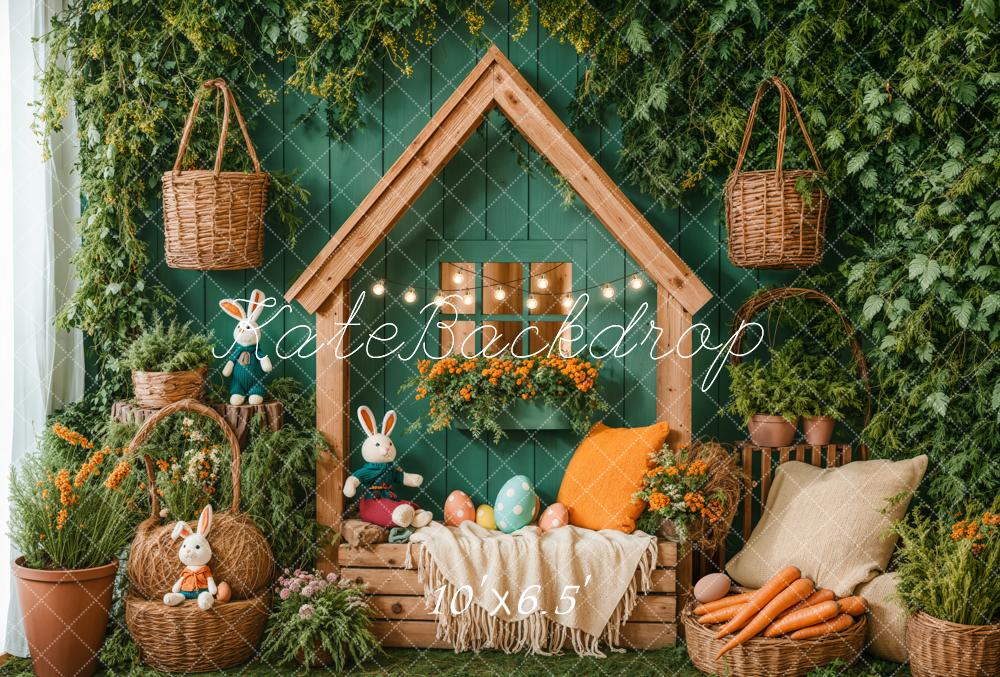 Kate Pâques Lapin Maison Jardin Vert Toile de fond en Laine conçue par Emetselch - Kate Backdrop FR