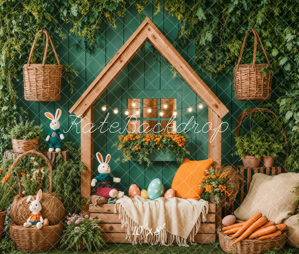 Kate Pâques Lapin Maison Jardin Vert Toile de fond en Laine conçue par Emetselch - Kate Backdrop FR