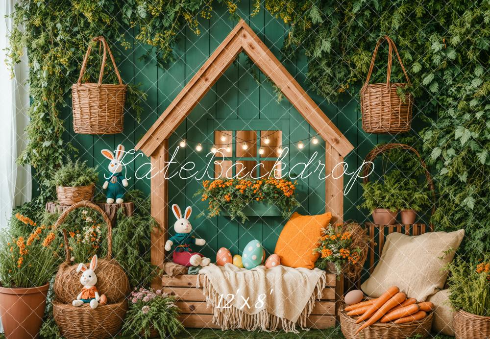 Kate Pâques Lapin Maison Jardin Vert Toile de fond en Laine conçue par Emetselch - Kate Backdrop FR