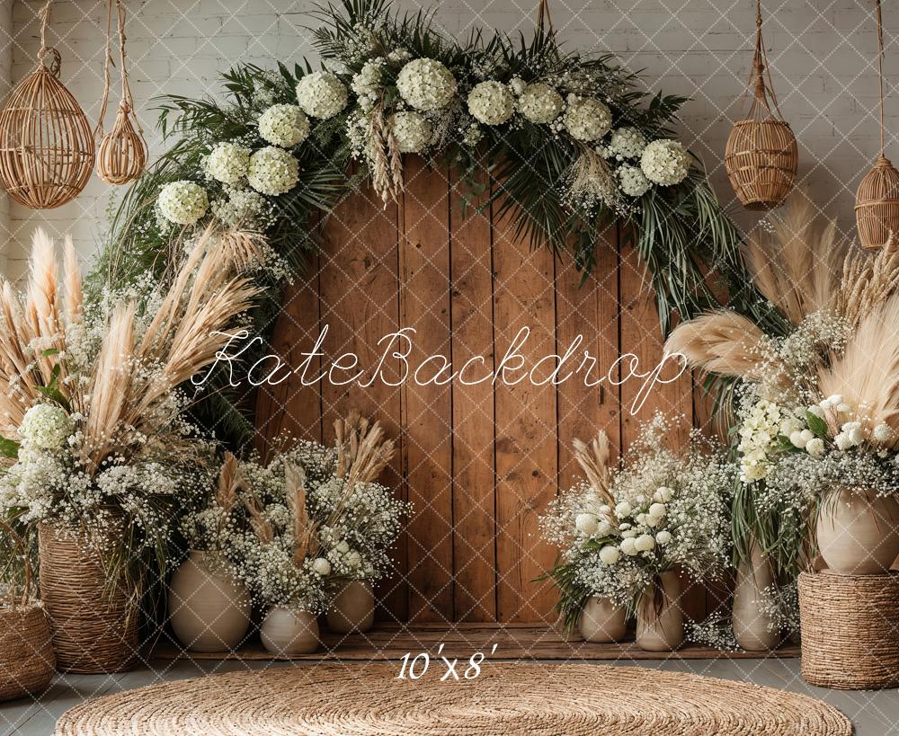 Kate Bohème Fleur Arche Porte en bois Toile de fond en Laine conçue par Emetselch - Kate Backdrop FR
