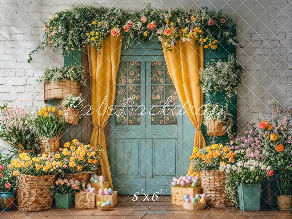 Kate Pâques Œufs Fleurs Porte Rideau Toile de fond en Laine conçue par Emetselch - Kate Backdrop FR