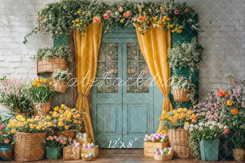 Kate Pâques Œufs Fleurs Porte Rideau Toile de fond en Laine conçue par Emetselch - Kate Backdrop FR