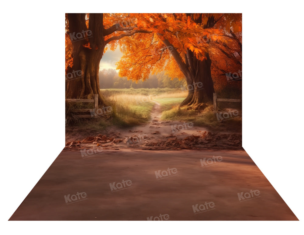 Kate Automne Arbres Feuille d'érable Toile de fond+Automne Terrain Sol Toile de fond - Kate Backdrop FR