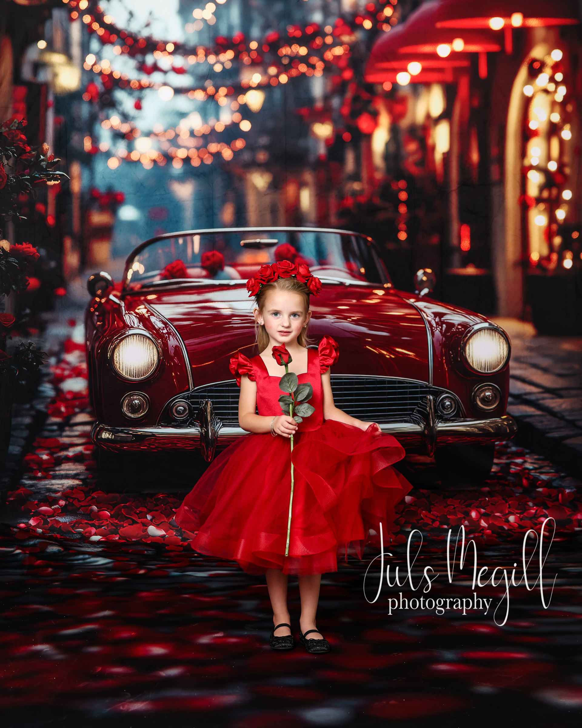 Kate Sweep Mur-à-Sol Saint-Valentin Voiture Rouge Toile de fond conçue par Patty Roberts - Kate Backdrop FR