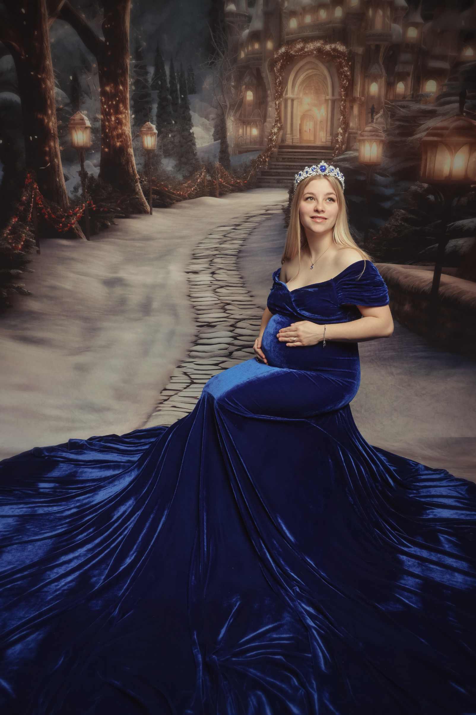 Kate Sweep Mur-à-Sol Hiver Forêt Neige Château Toile de fond conçue par Lidia Redekopp - Kate Backdrop FR