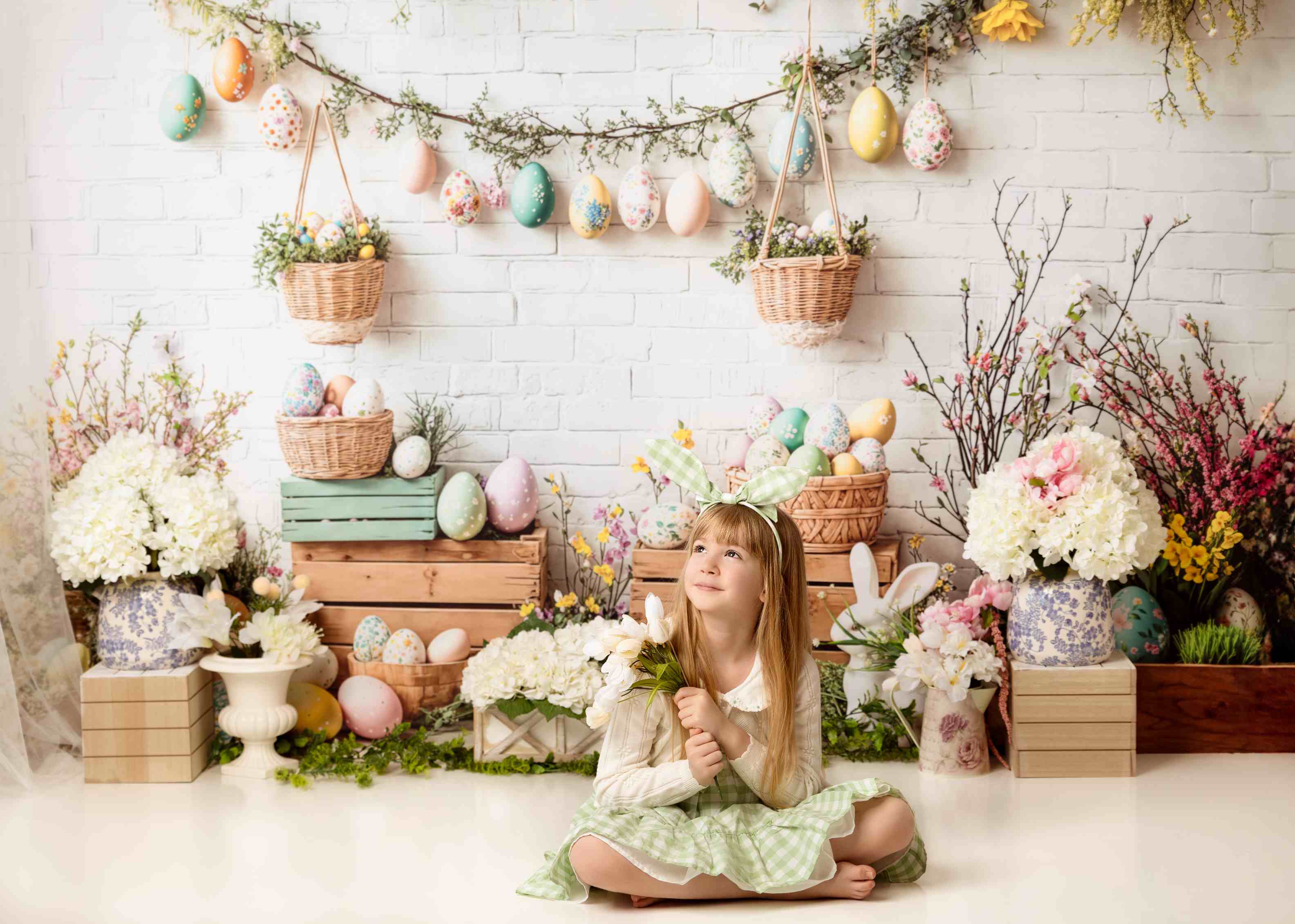 Kate Pâques Lapin Fleur Œufs Rustique Toile de fond conçue par Emetselch