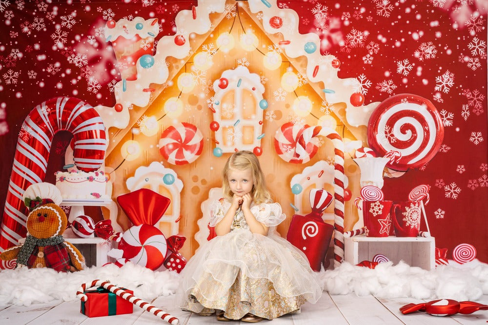 Kate Bonbons Maison de pain d'épice Noël Toile de fond pour la photographie - Kate Backdrop FR