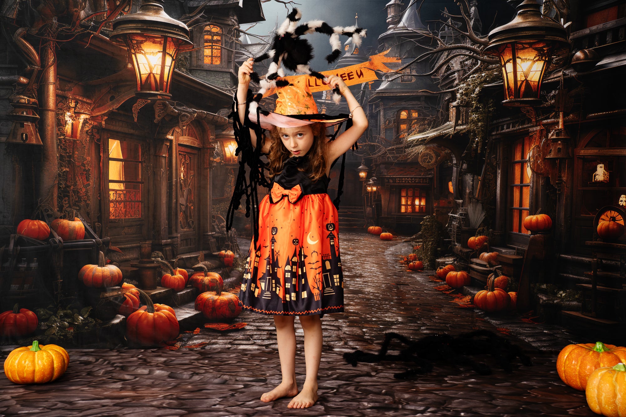 Kate Halloween Rue Citrouille Toile de fond conçu par Emetselch - Kate Backdrop FR