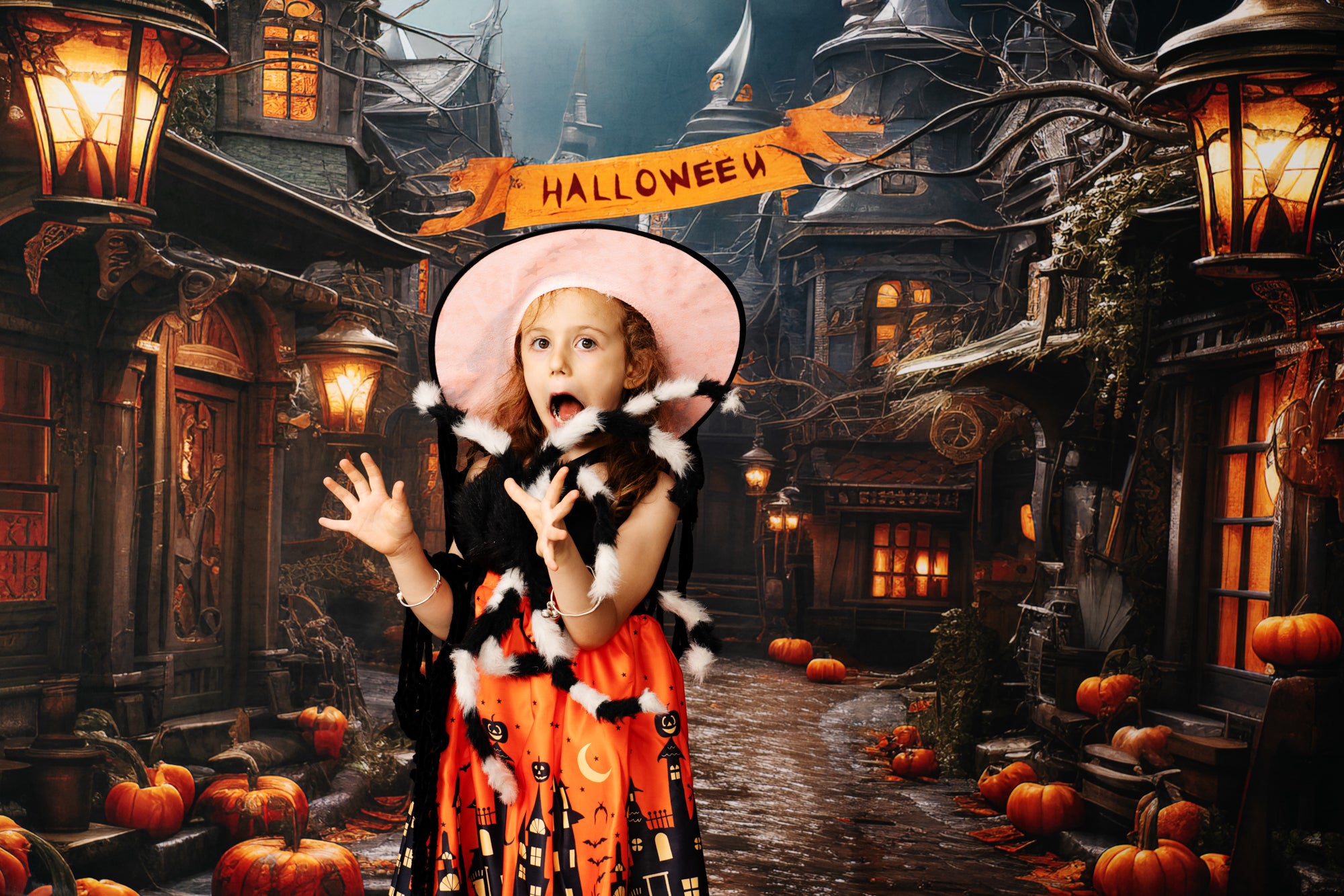 Kate Halloween Rue Citrouille Toile de fond conçu par Emetselch - Kate Backdrop FR