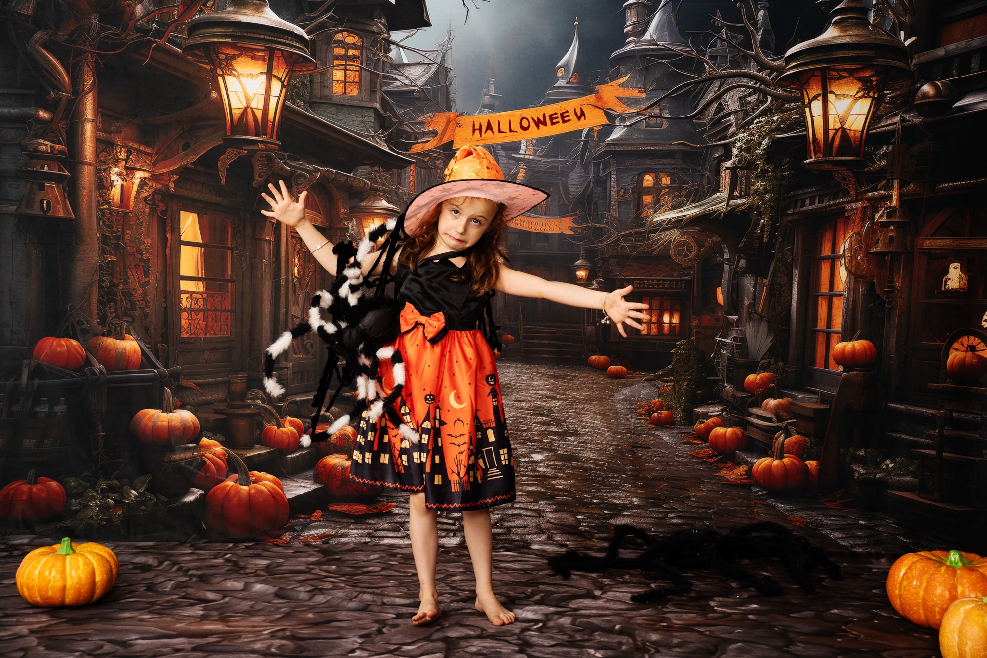 Kate Halloween Rue Citrouille Toile de fond conçu par Emetselch - Kate Backdrop FR