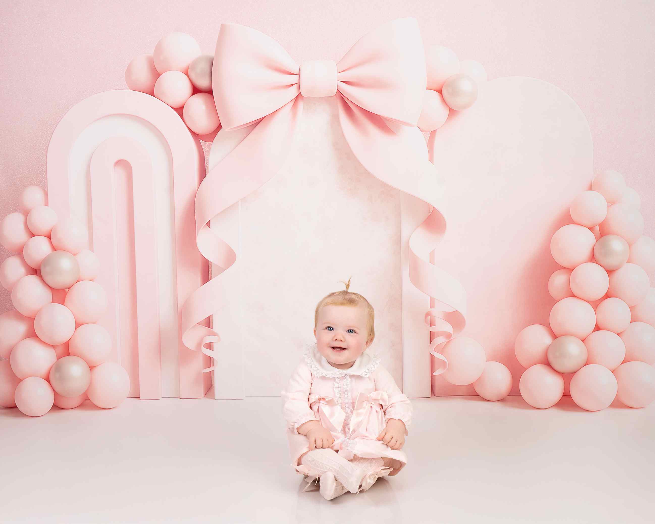 Kate Anniversaire Nœud Rose Ballon Arche Toile de fond conçu par Ashley Paul - Kate Backdrop FR