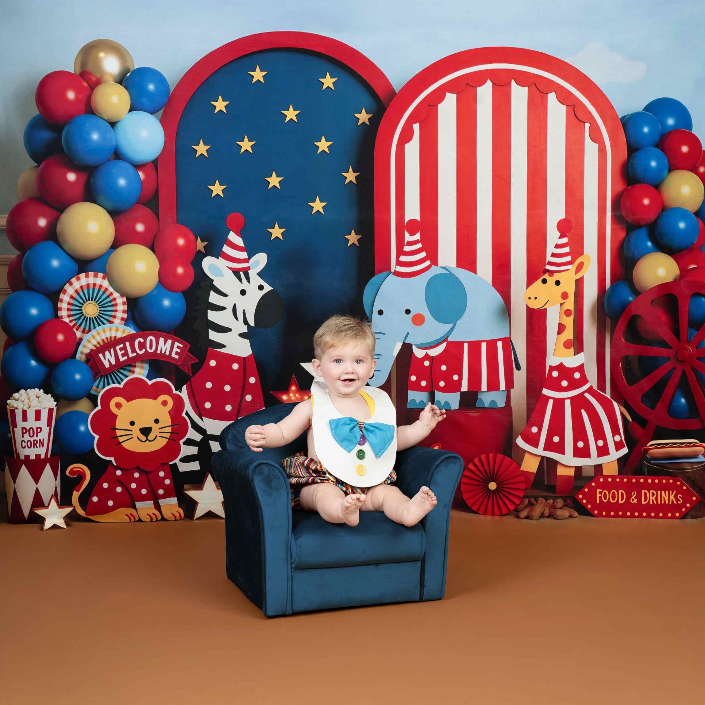 Kate Enfant Cirque Animaux Ballons Toile de fond conçue par Mini MakeBelieve