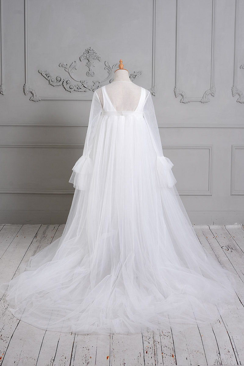 Kate Fendue Col en V Manches longues Robe de Grossesse pour Séance Photo - Kate Backdrop FR