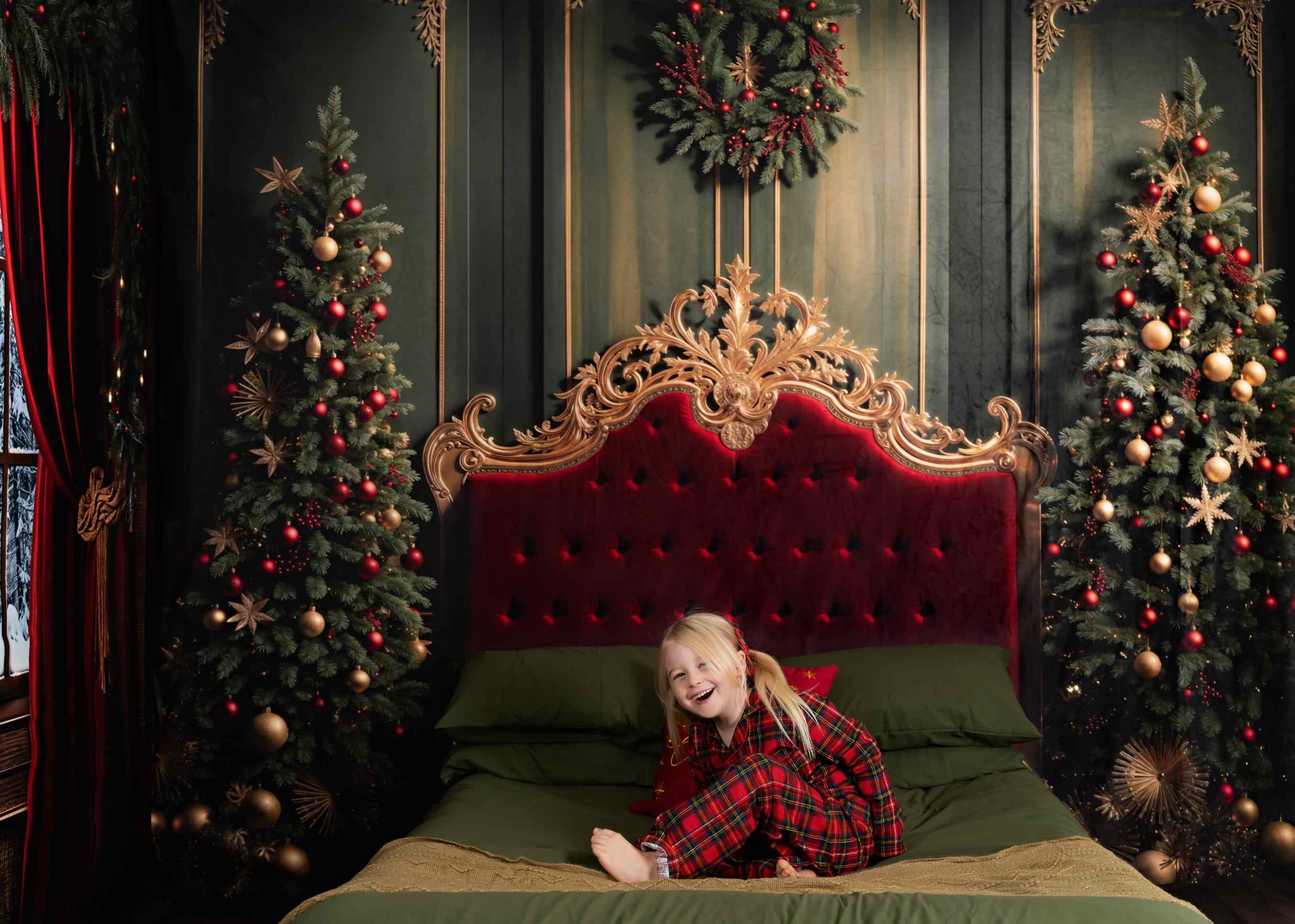 Kate Noël Rouge Brun foncé Fenêtre Tête de lit Ensemble de chambre (8pix8pi&10pix8pi&8pix10pi) - Kate Backdrop FR
