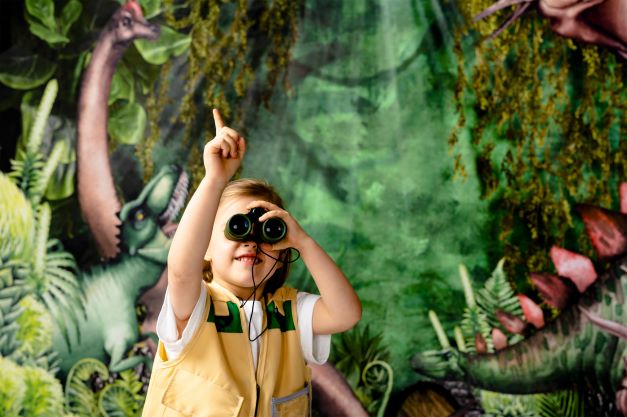 Kate Été Jungle Aventure Dinosaures Toile de fond conçue par Mandy Ringe - Kate Backdrop FR