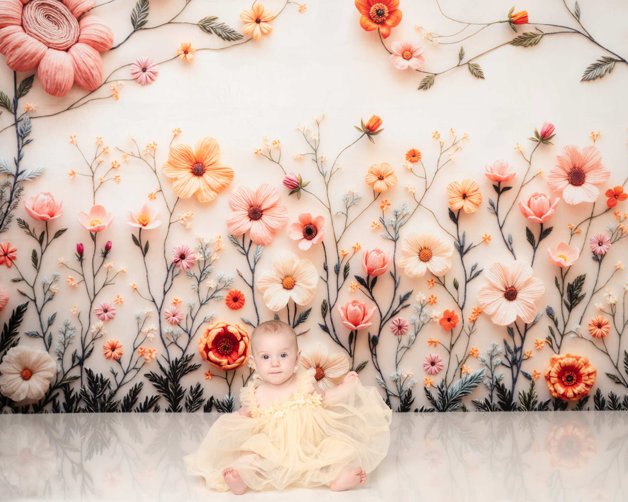 Kate Floral Broderie Fleurs Pastel Toile de fond conçue par Mini MakeBelieve