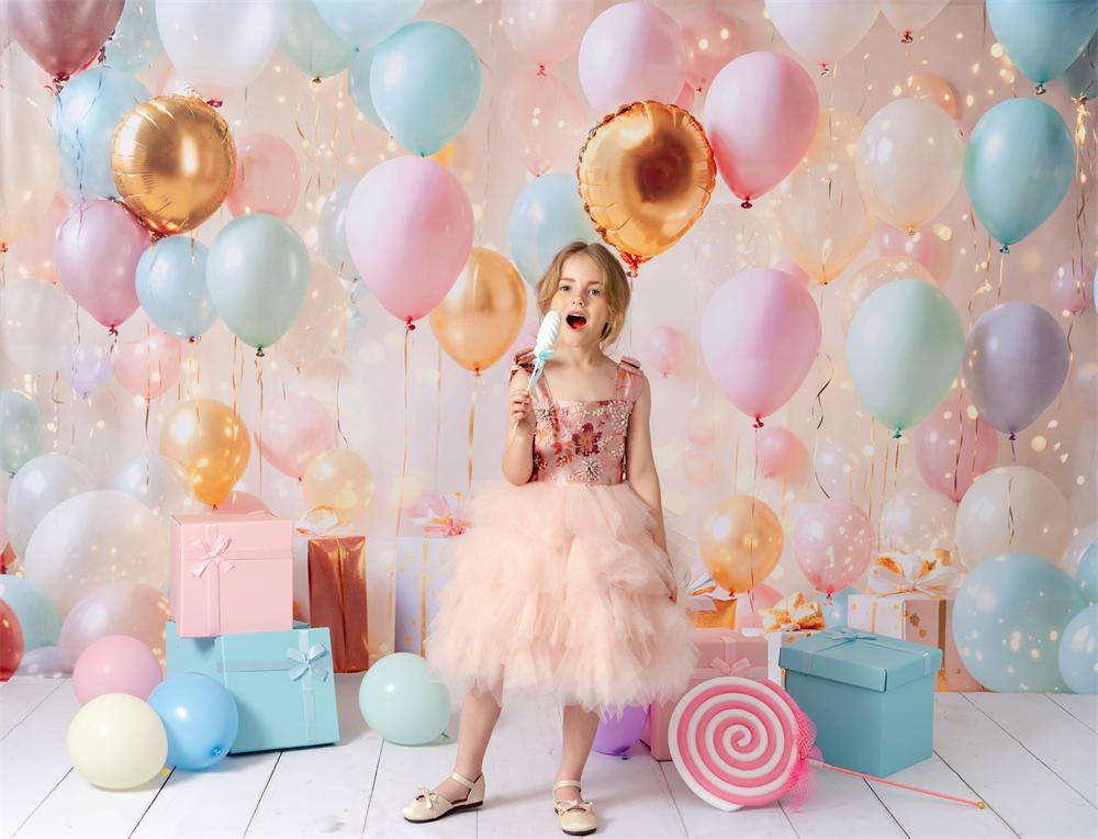 Kate Anniversaire Ballons Cadeaux Fête Lumière Toile de fond conçue par Emetselch - Kate Backdrop FR