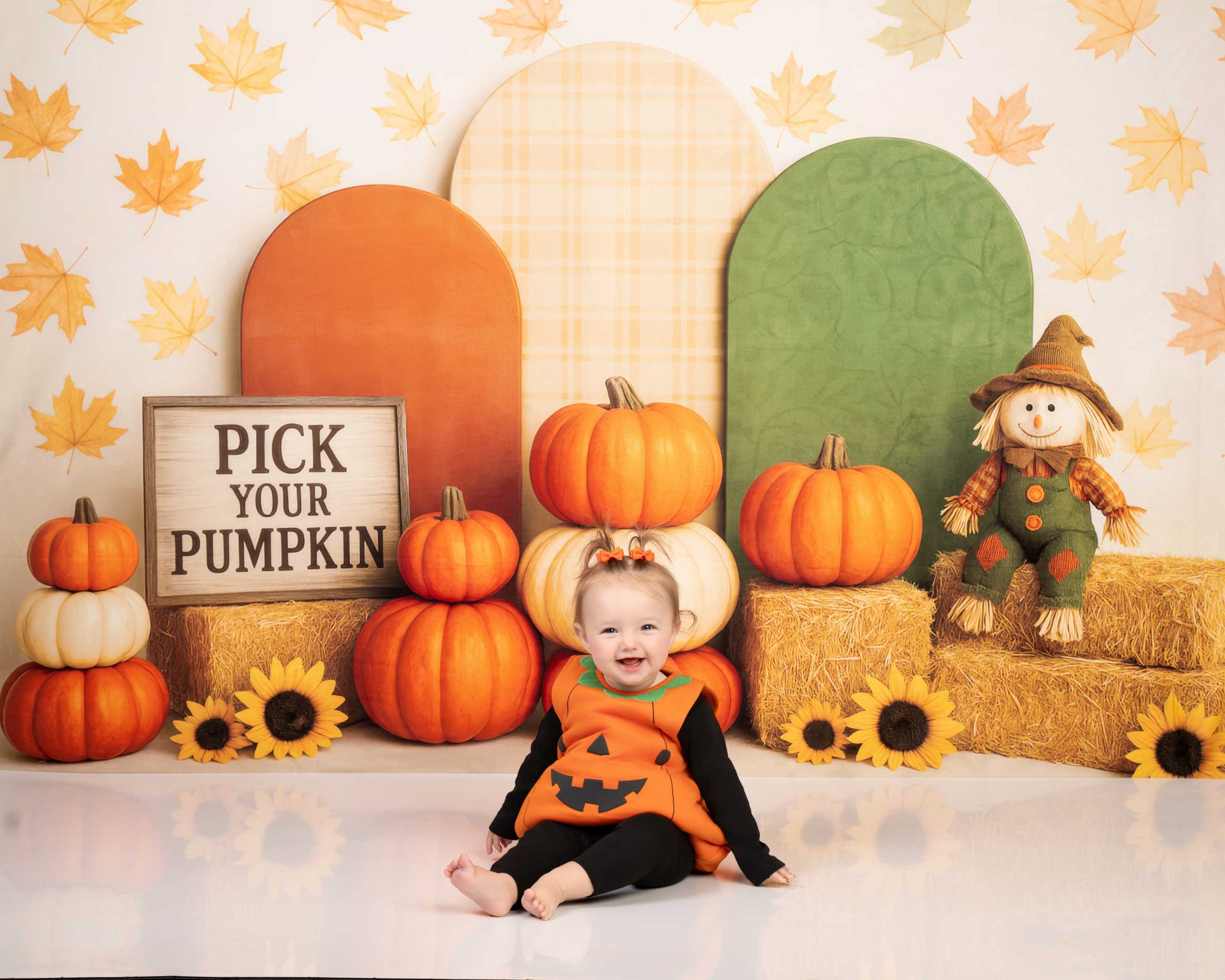 Kate Automne Citrouilles Arche Feuilles Toile de fond conçue par Patty Roberts - Kate Backdrop FR