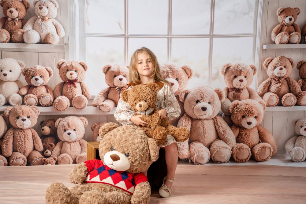 Kate Ours en peluche Fenêtre Anniversaire Toile de fond+Plancher en Bois Sol Toile de fond