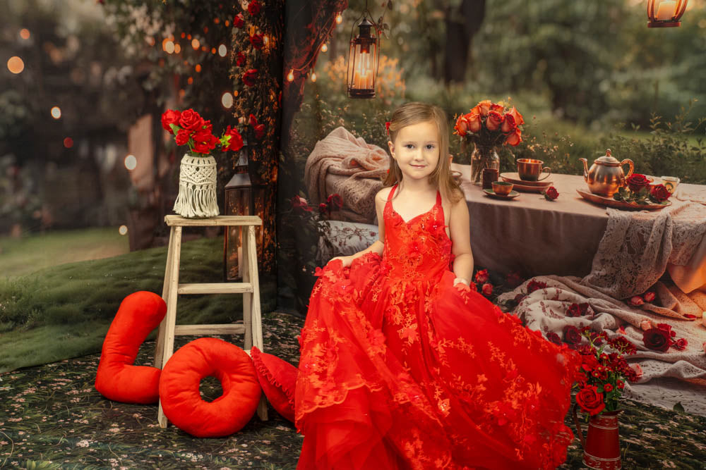 Kate Saint-Valentin Rouge Broderie Robe Enfant Pour la Photographie - Kate Backdrop FR