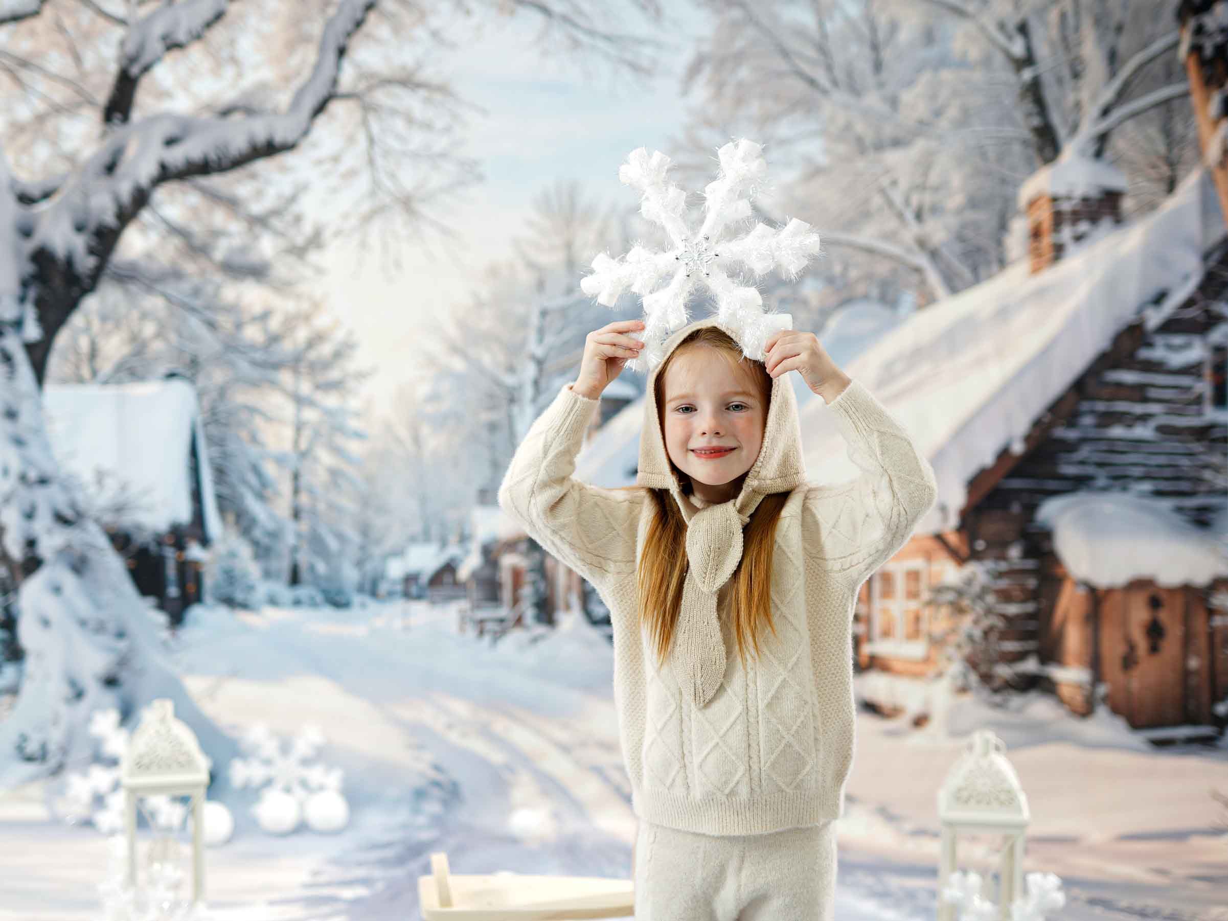 Kate Hiver Neige Maison Extérieur Kit Photo - Kate Backdrop FR
