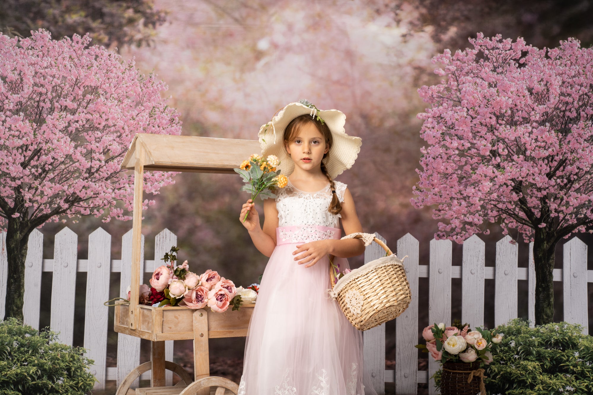 Kate Printemps Jardin Fleurs de cerisier Toile de fond pour la photographie