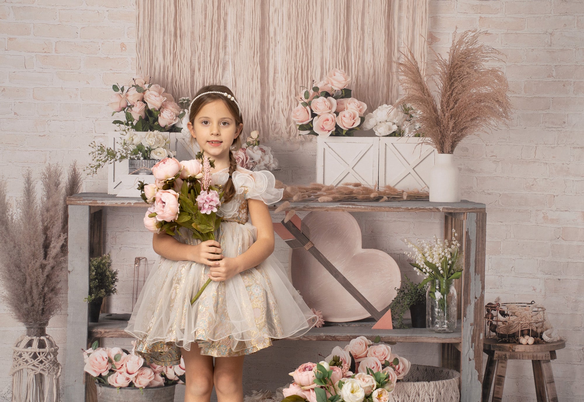 Kate Saint-Valentin Boho Doux Roses Toile de fond conçue par Mandy Ringe - Kate Backdrop FR