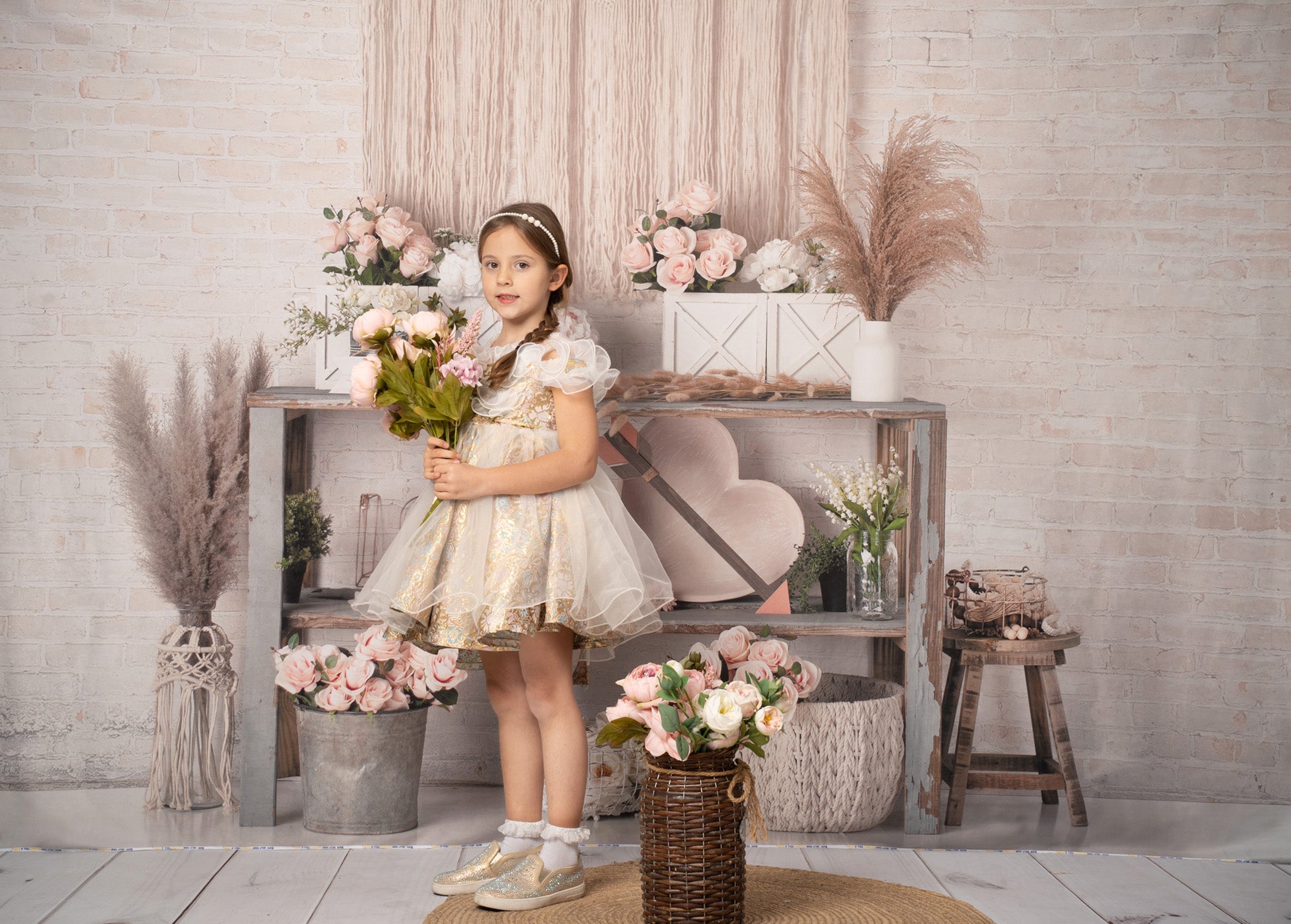 Kate Saint-Valentin Boho Doux Roses Toile de fond conçue par Mandy Ringe - Kate Backdrop FR