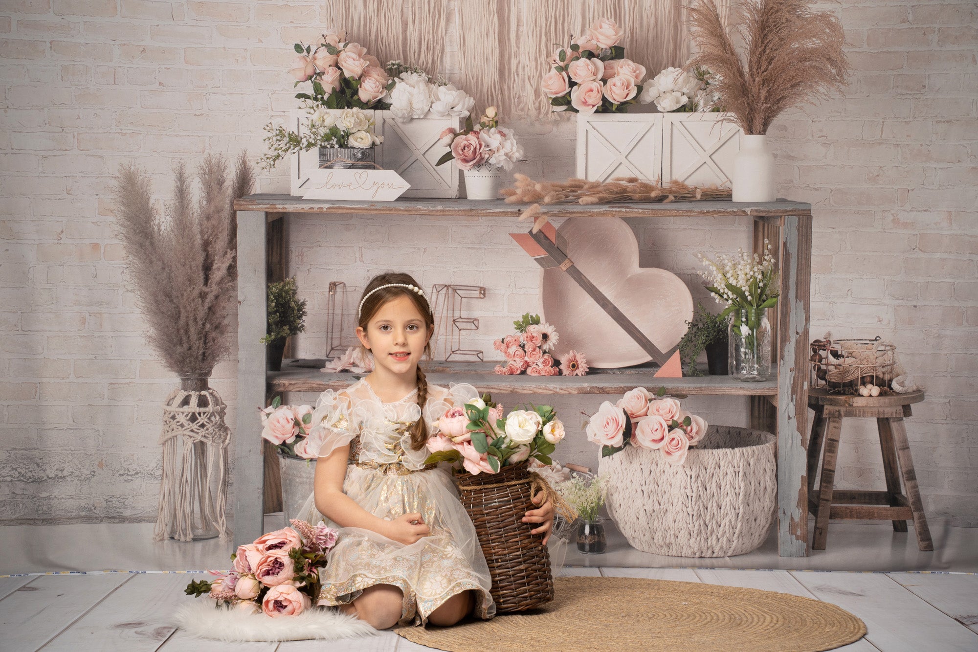 Kate Saint-Valentin Boho Doux Roses Toile de fond conçue par Mandy Ringe - Kate Backdrop FR