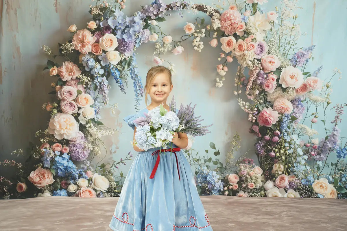 Kate Noël Bleu Manches courtes Robe Enfant Pour la Photographie - Kate Backdrop FR