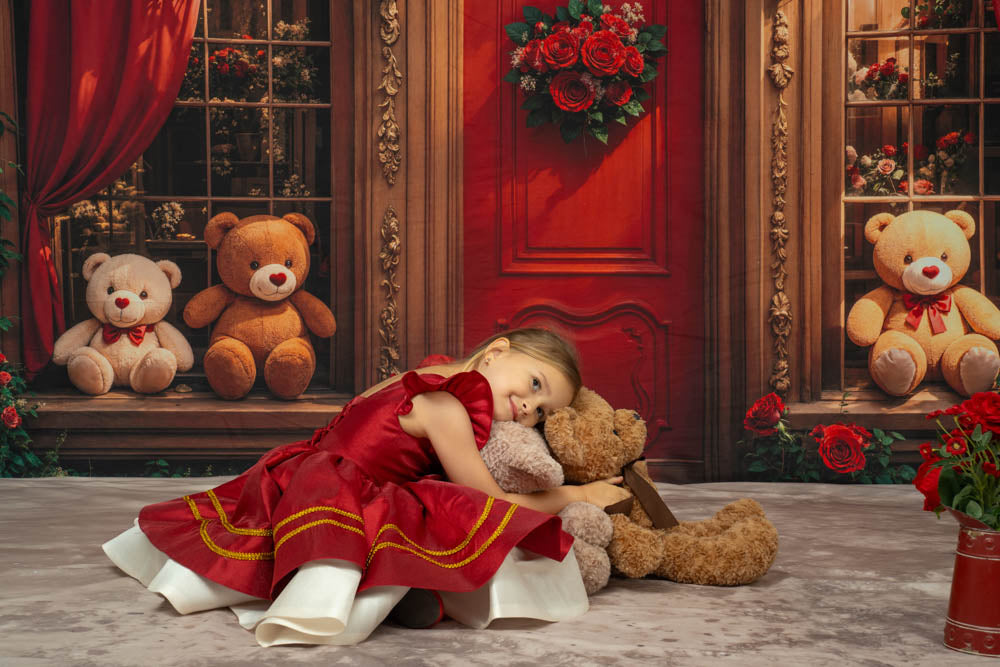 Kate Ours en peluche Rétro Porte Brun Fleurs Toile de fond conçue par Emetselch - Kate Backdrop FR