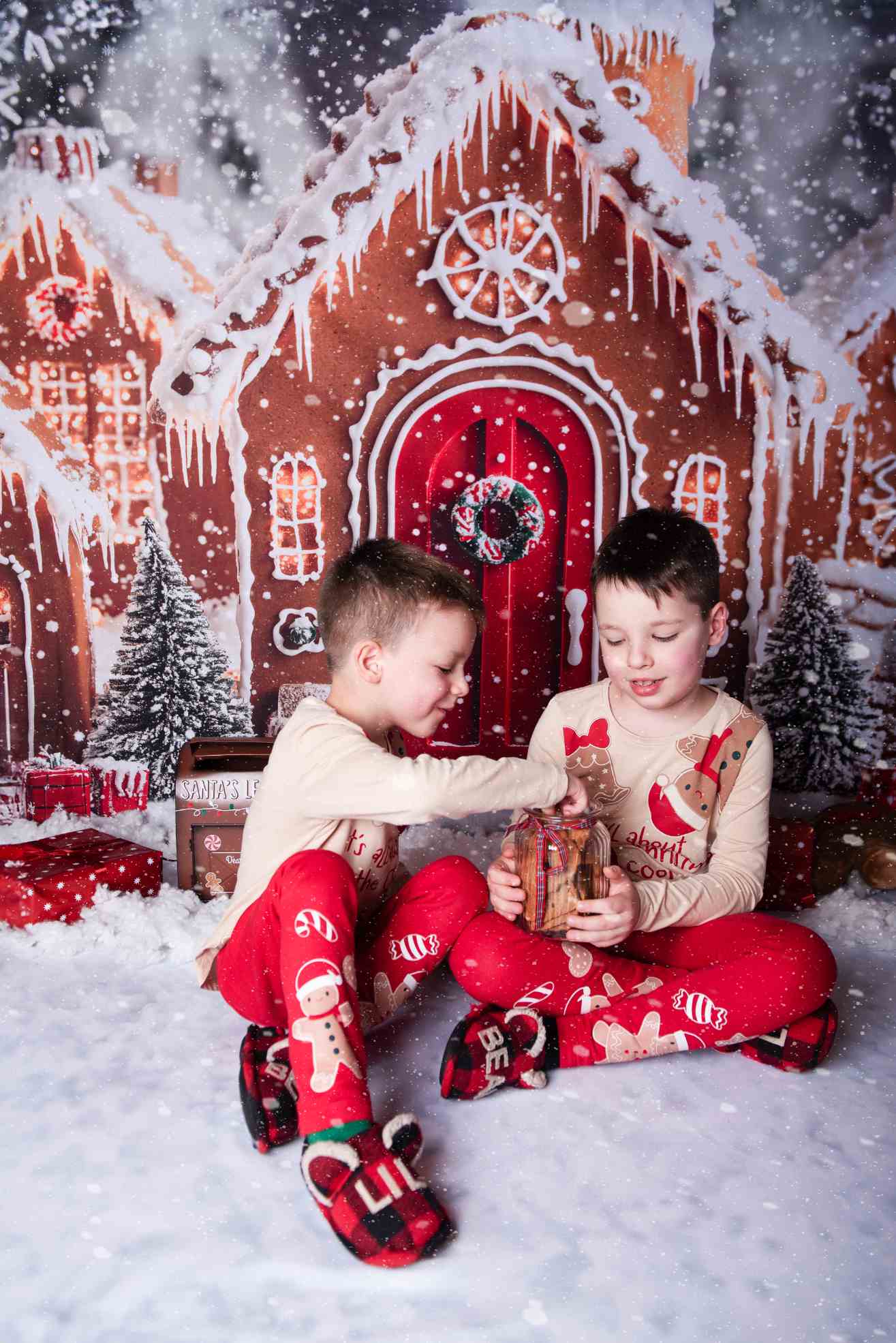 Kate Noël Maisons en pain d'épice Neige Toile de fond+Hiver Blanc Neige Sol Toile de fond - Kate Backdrop FR