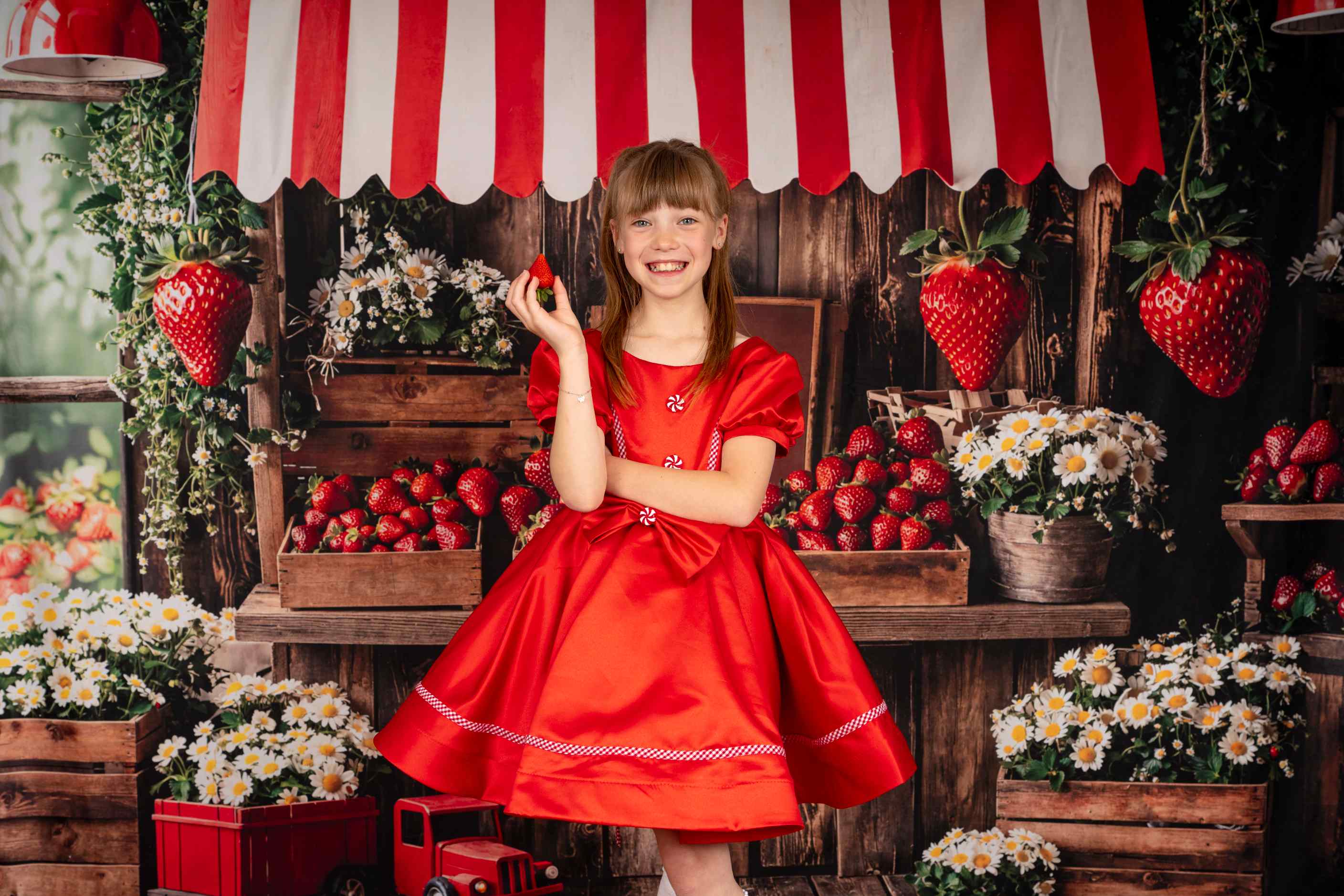 Kate Printemps Marché aux Fraises Fleurs Toile de fond+Brun Vieux Parquet Sol Toile de fond - Kate Backdrop FR