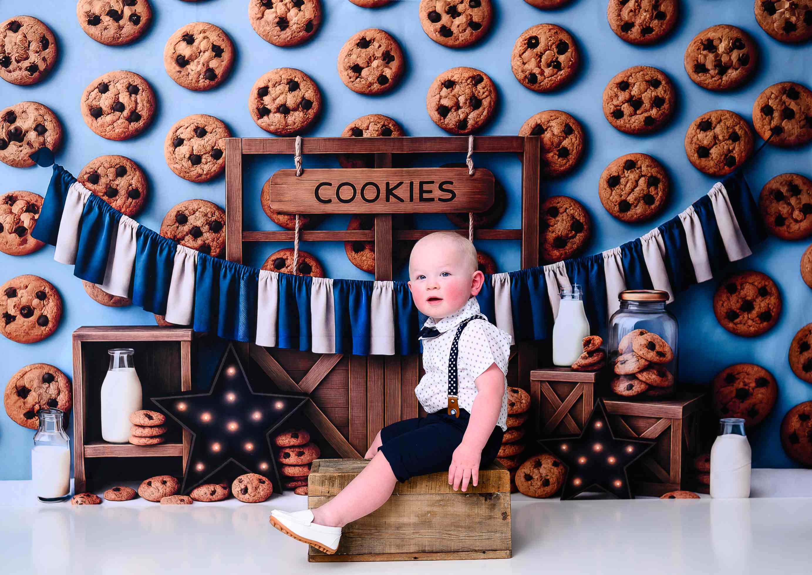Kate Biscuits Lait Cake Smash Anniversaire Toile de fond conçu par Ashley Paul - Kate Backdrop FR