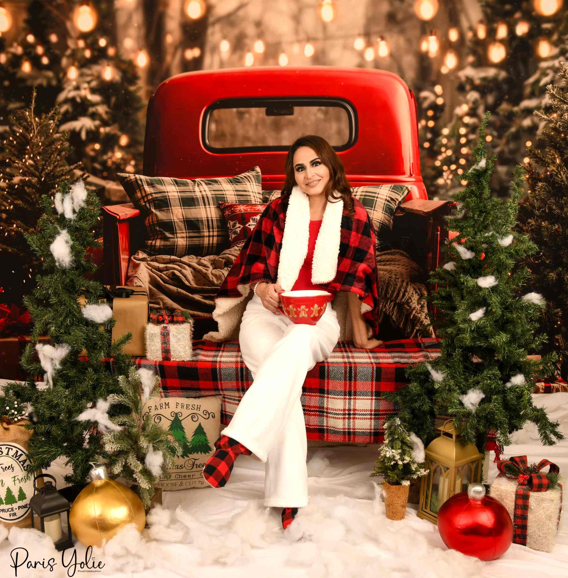 Kate Noël Camion Rouge Forêt Sapins Toile de fond conçue par Emetselch