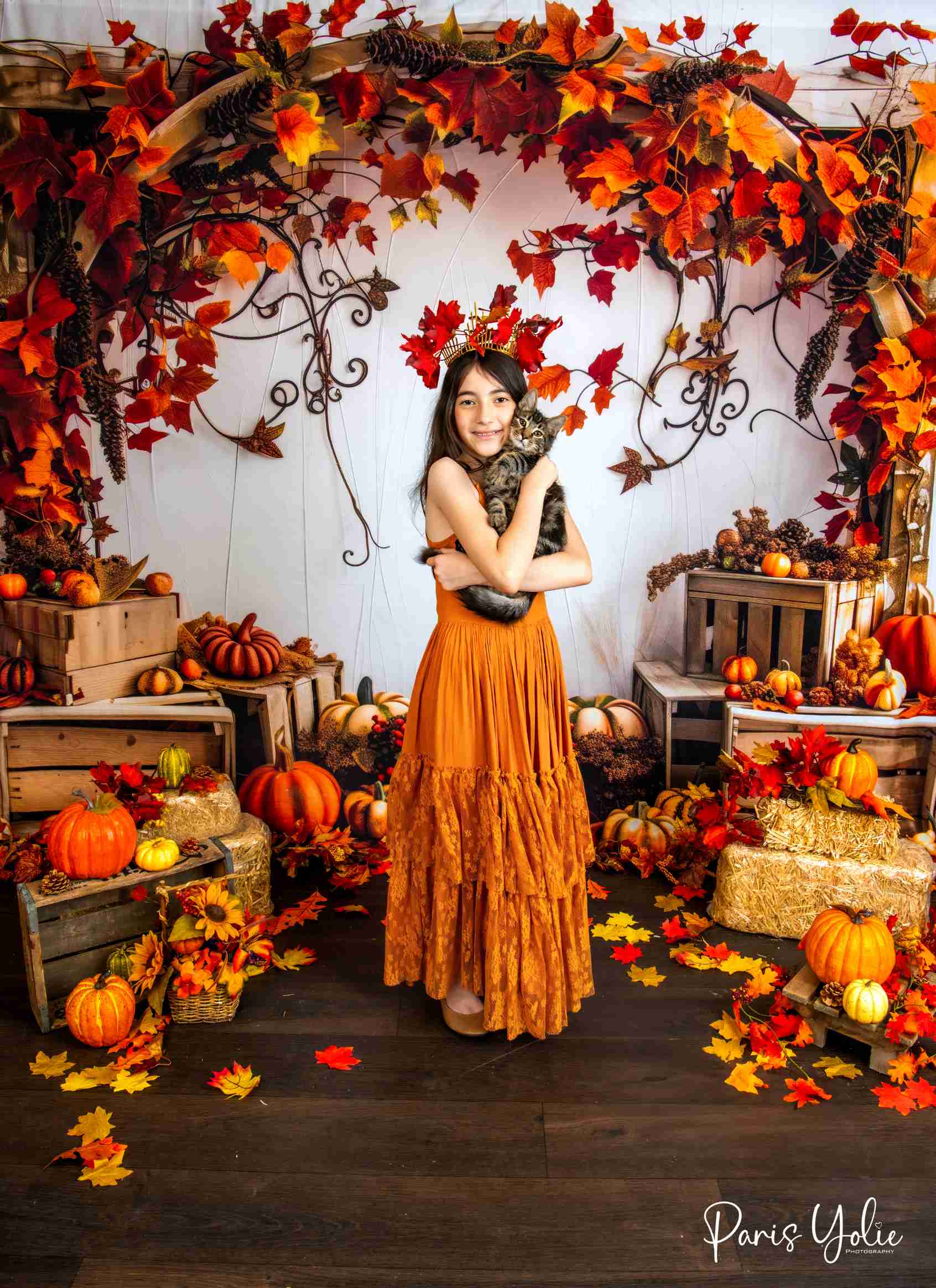Kate Arche en bois Citrouilles Automne Érable Toile de fond conçue par Patty Robert - Kate Backdrop FR