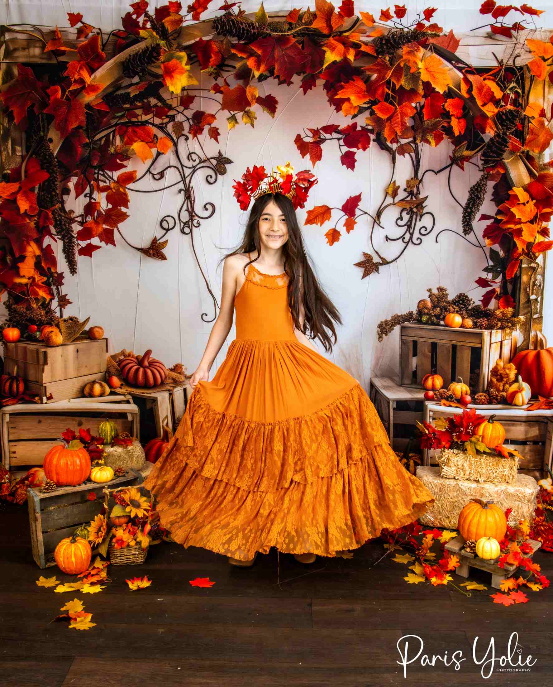 Kate Arche en bois Citrouilles Automne Érable Toile de fond conçue par Patty Robert - Kate Backdrop FR