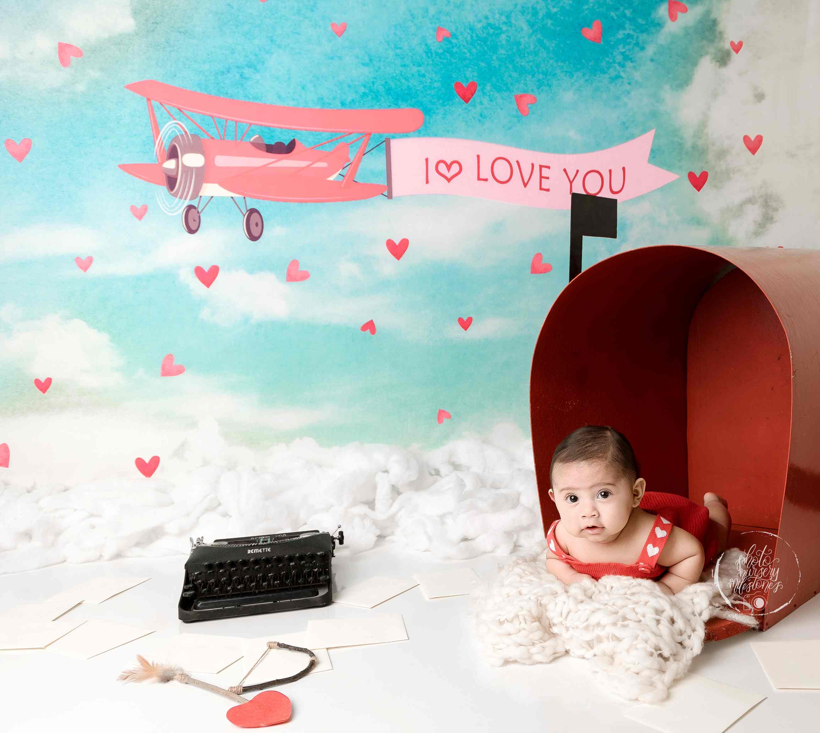Kate Avion Amour Ciel Bleu Saint-Valentin Nuages Toile de fond conçue par Jerry_Sina - Kate Backdrop FR
