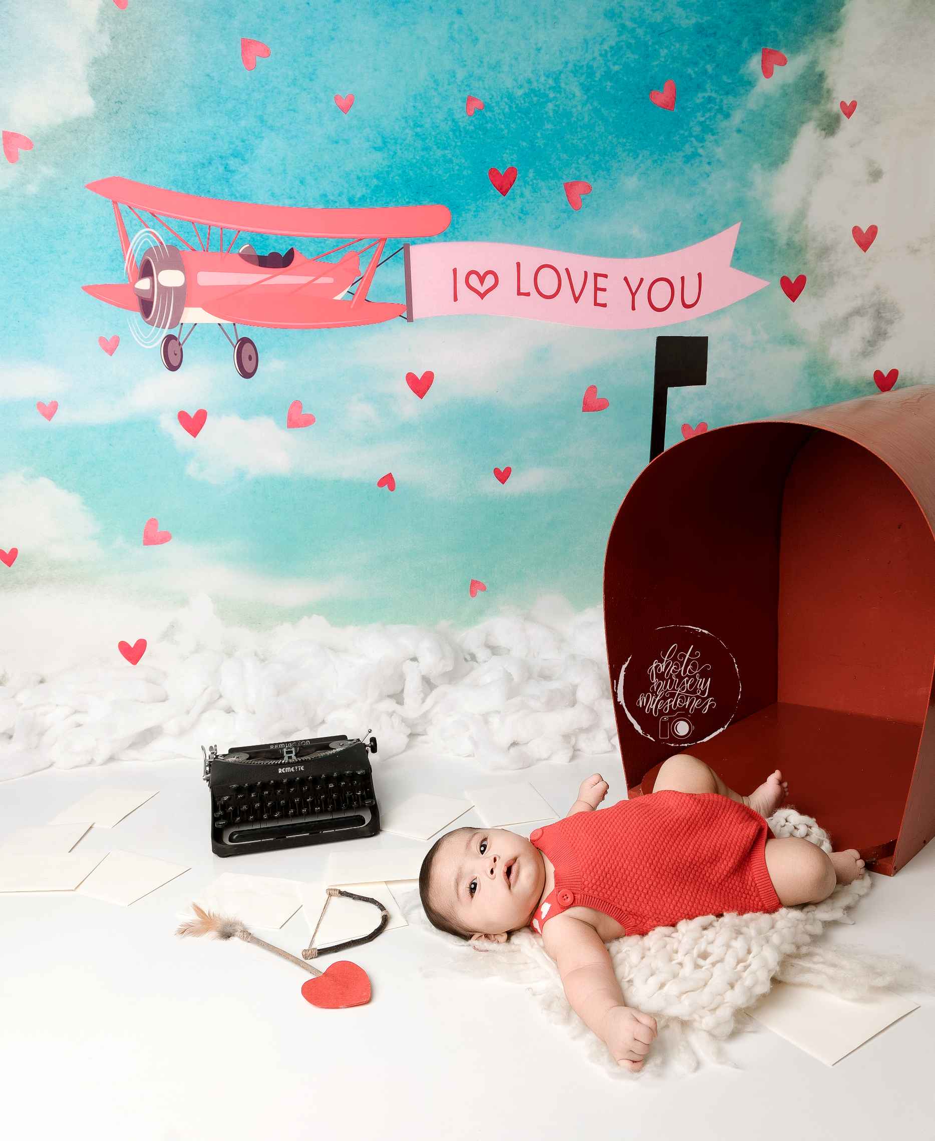 Kate Avion Amour Ciel Bleu Saint-Valentin Nuages Toile de fond conçue par Jerry_Sina - Kate Backdrop FR