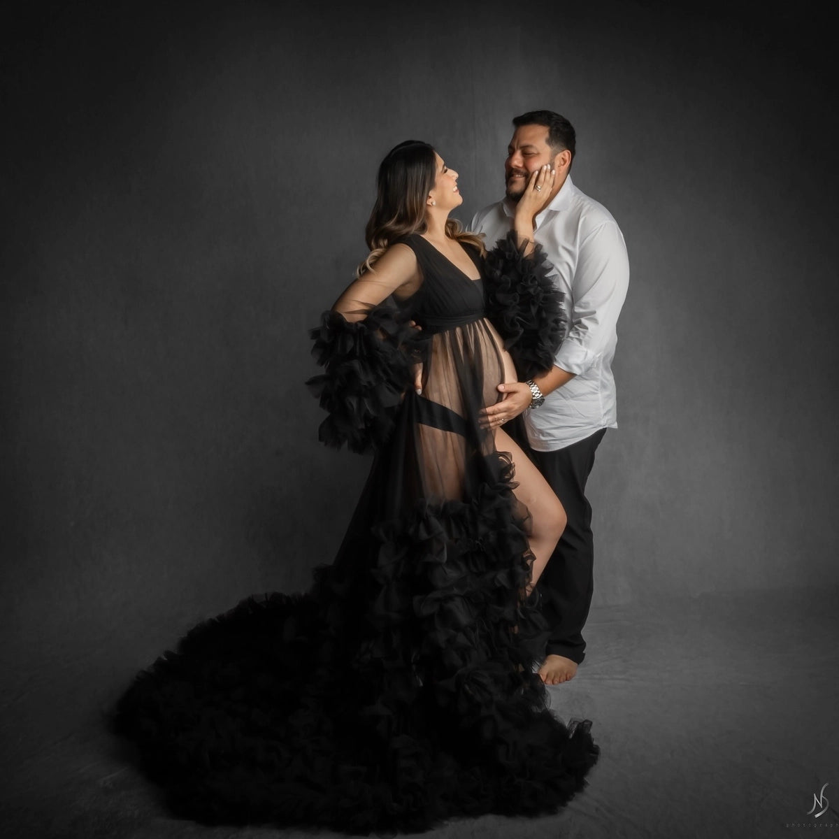 Kate Col en V Maille Manche mi-longue Longue Robe de Grossesse pour Séance Photo - Kate Backdrop FR