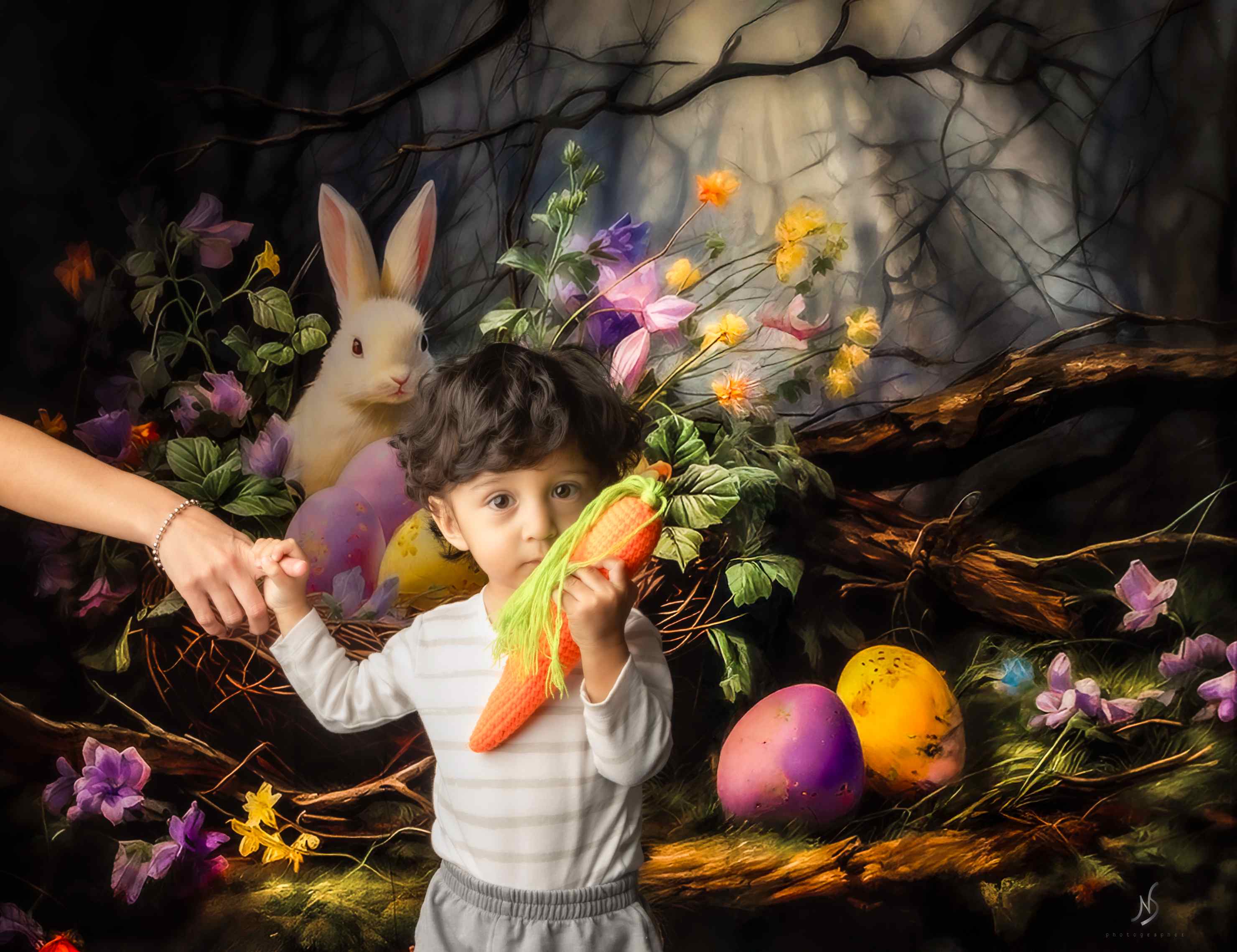 Kate Sweep Mur-à-Sol Lapin Oeufs de Pâques Forêt Toile de fond conçue par Lidia Redekopp - Kate Backdrop FR