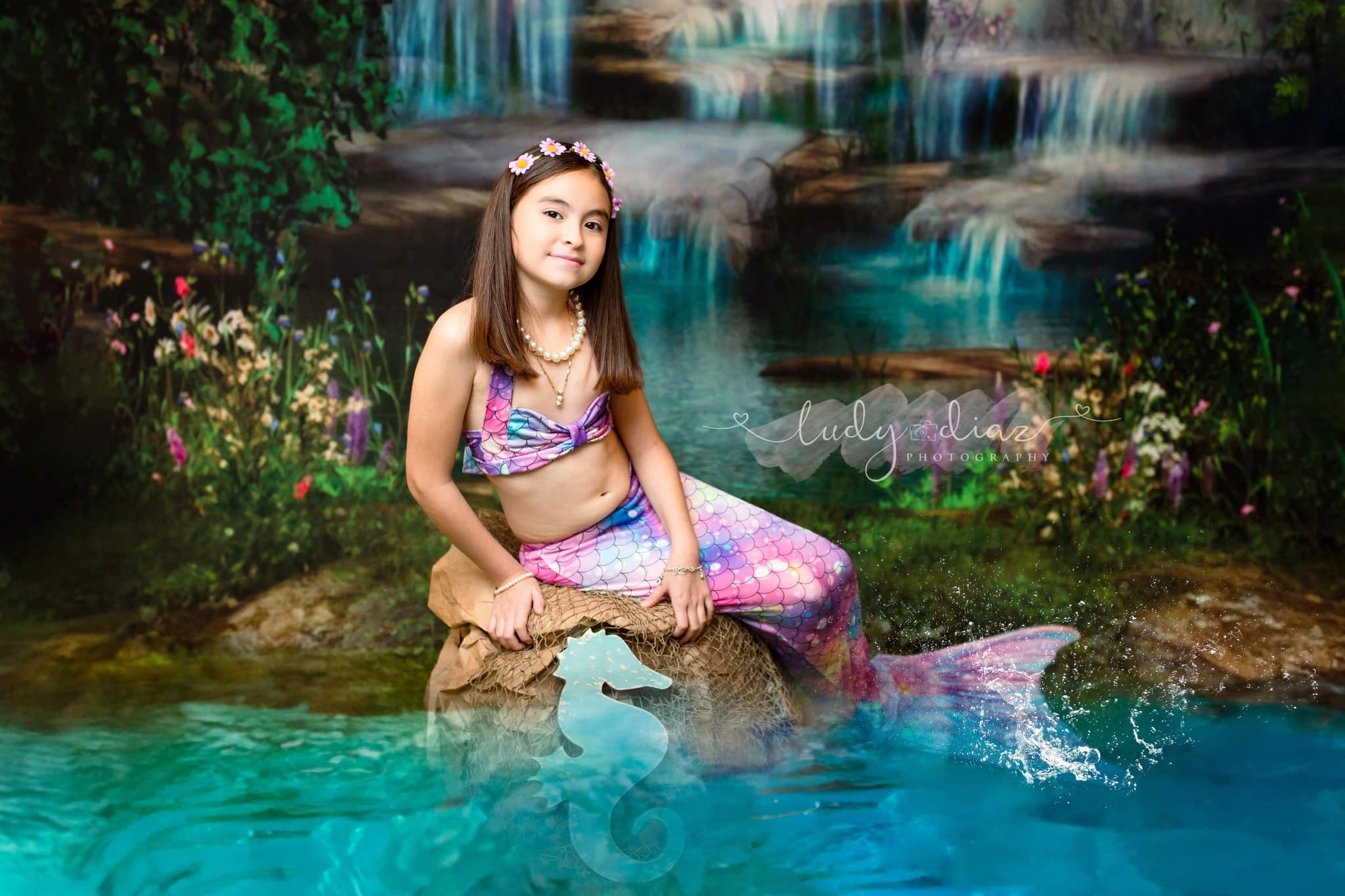 Kate Sirène Chute d'eau Printemps Été Pâques Toile de fond